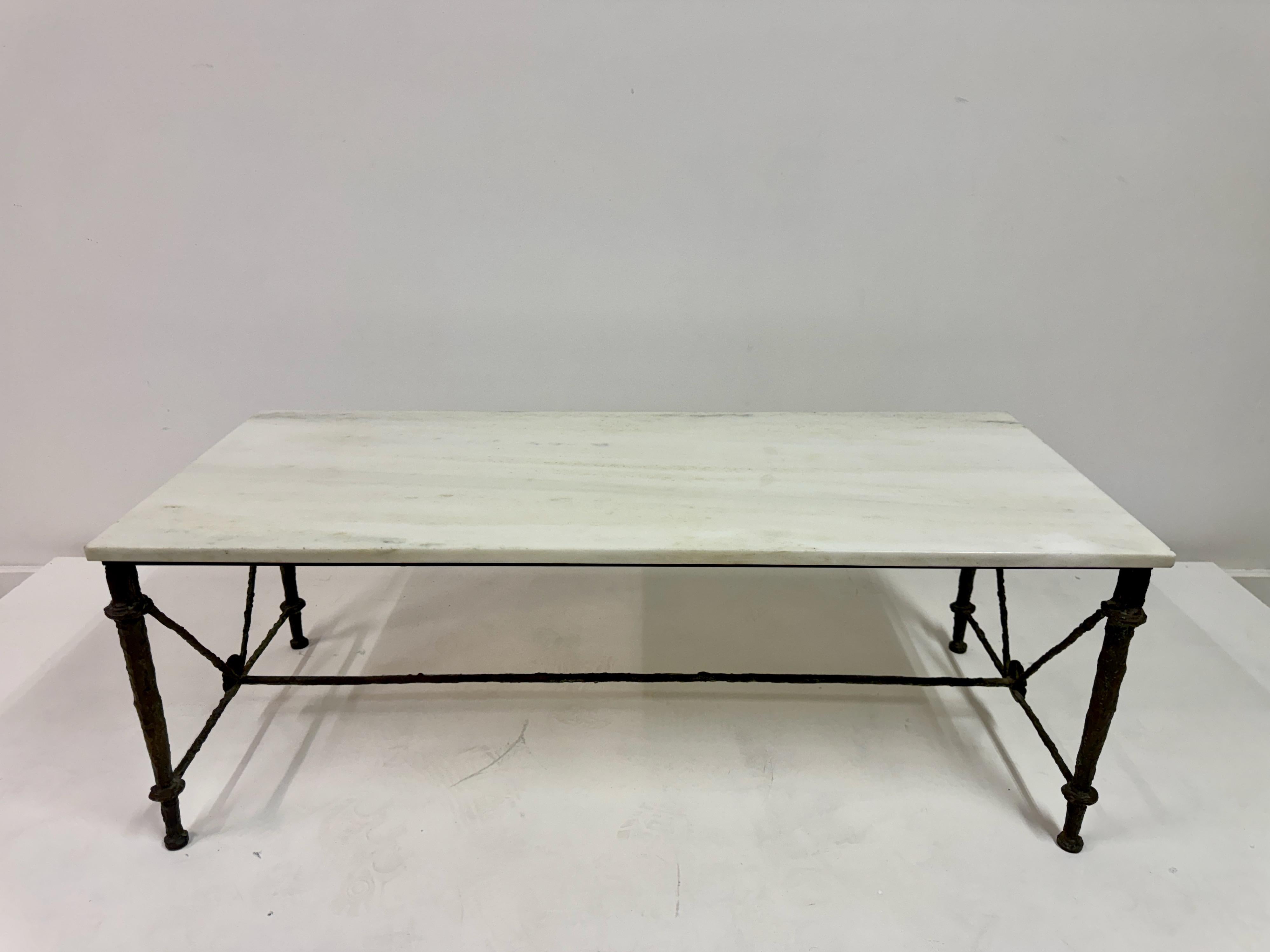Mid-Century Modern Bronze and Marble Coffee Table in the Style of Giacometti For Sale