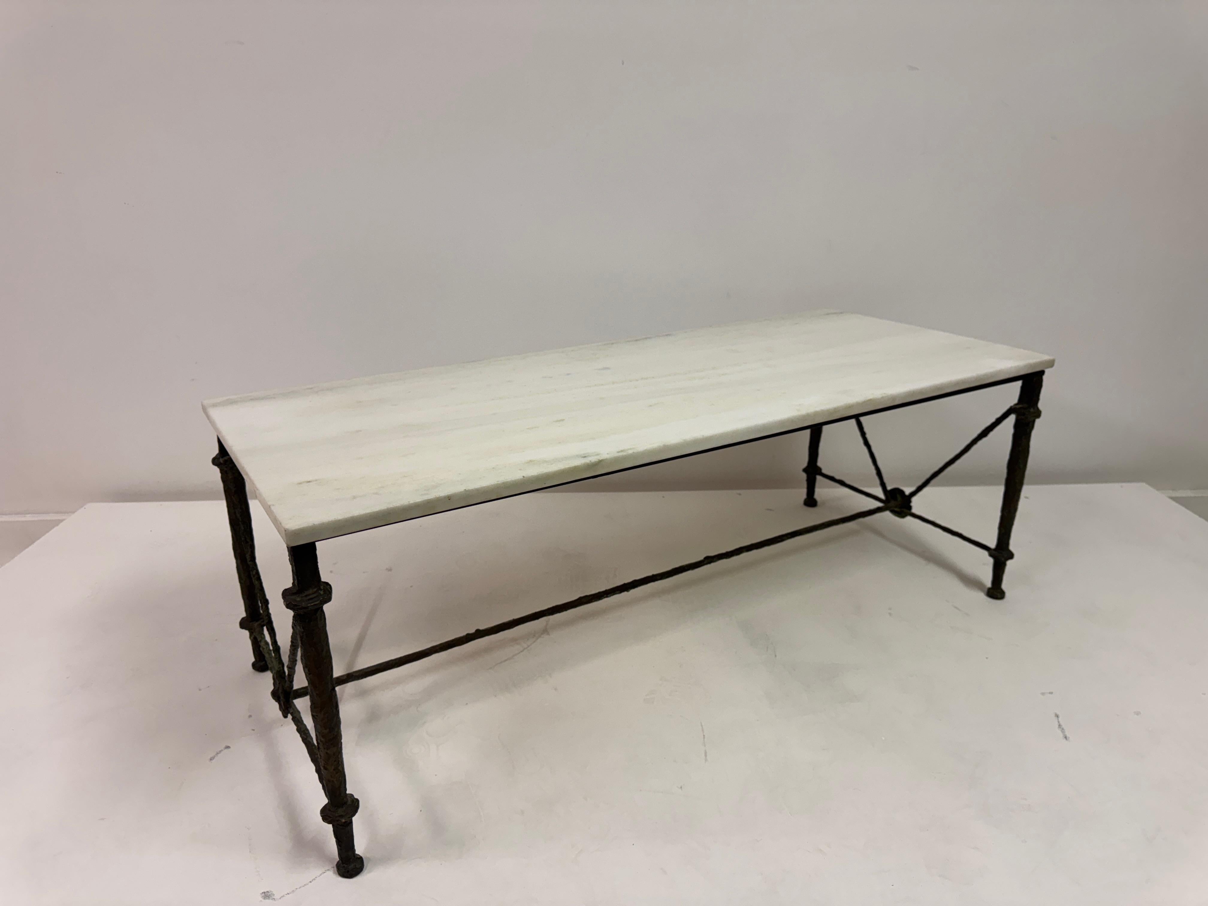 Bronze and Marble Coffee Table in the Style of Giacometti For Sale 2