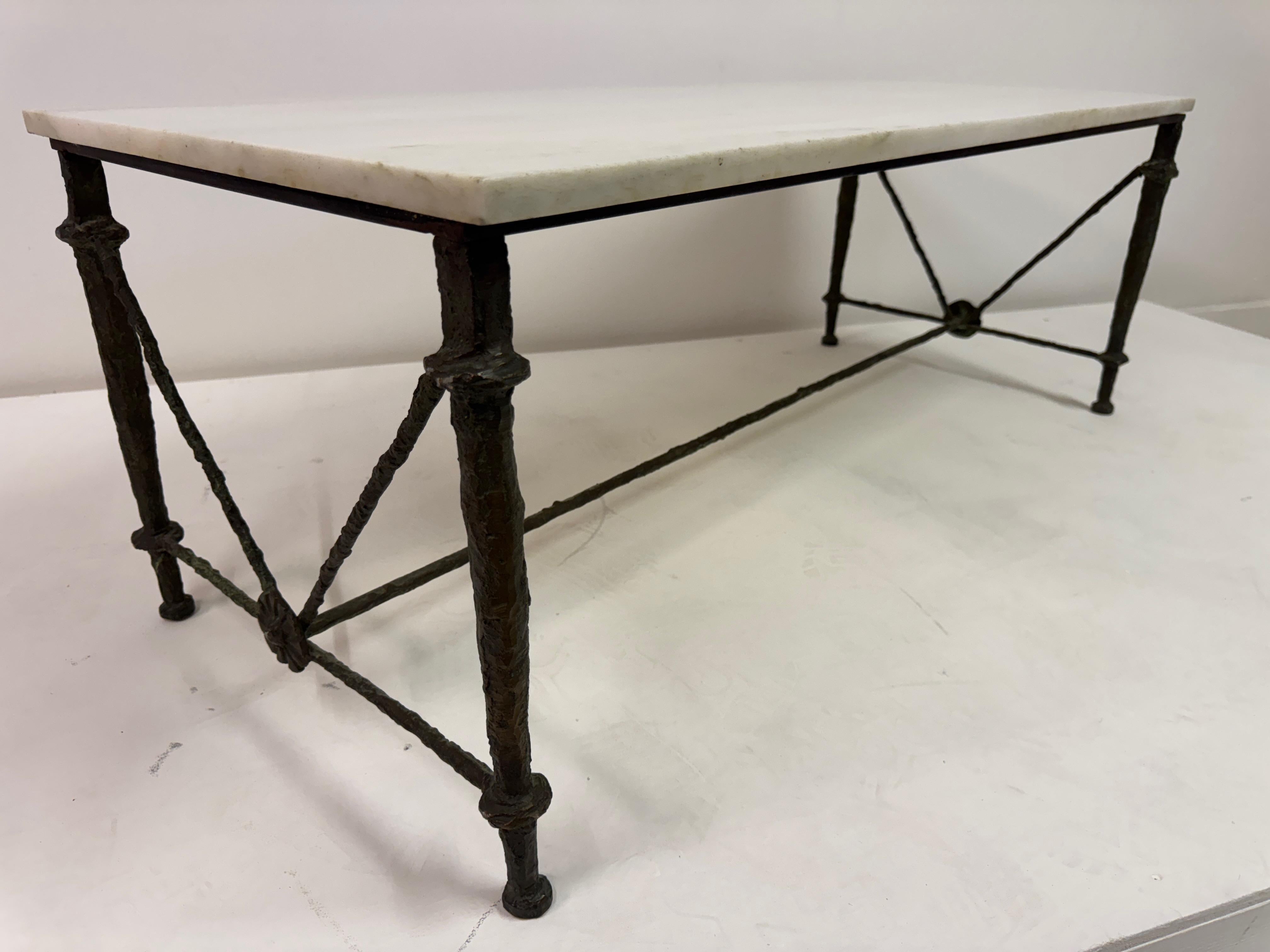 Bronze and Marble Coffee Table in the Style of Giacometti For Sale 3