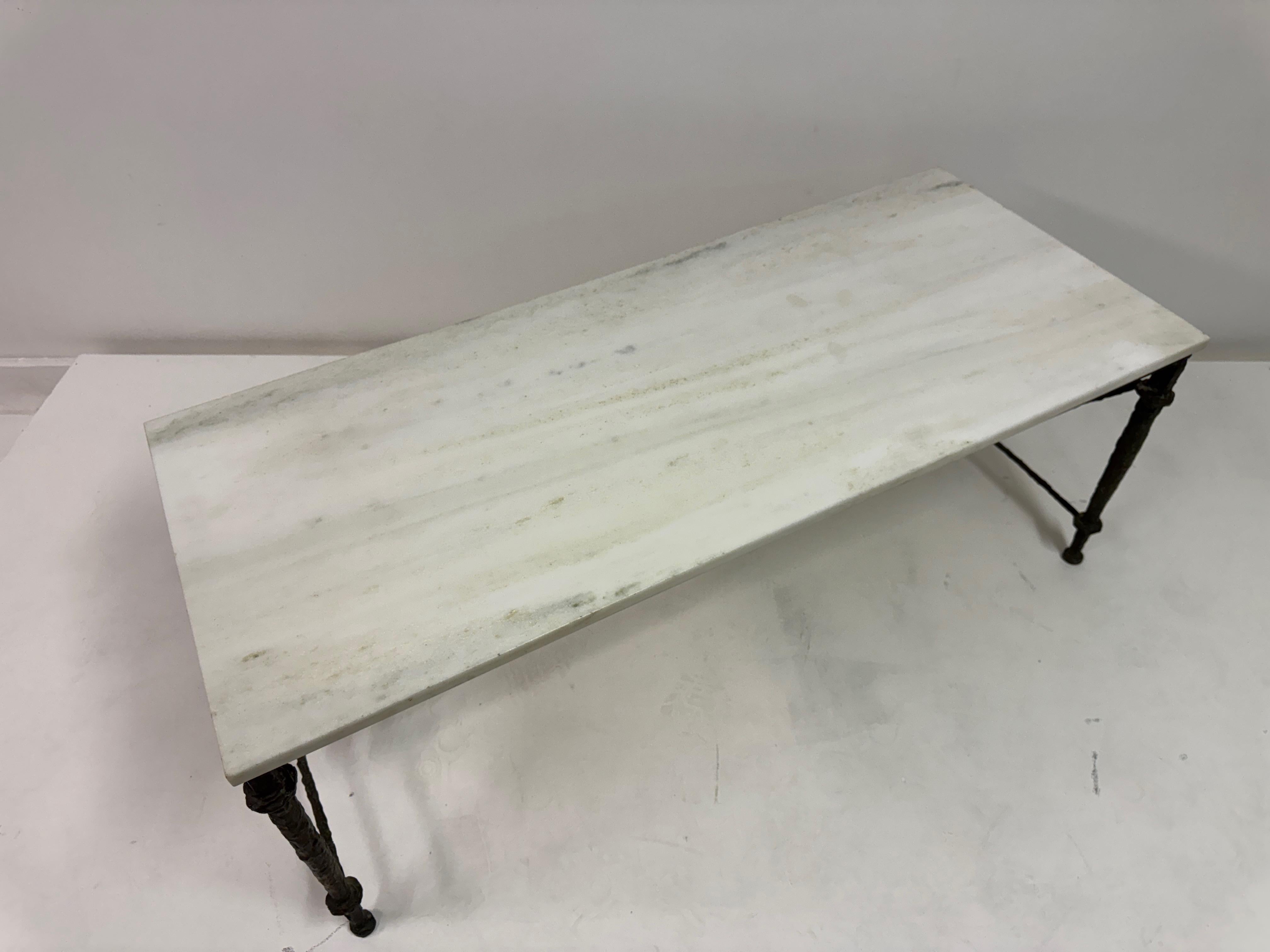 Bronze and Marble Coffee Table in the Style of Giacometti For Sale 5