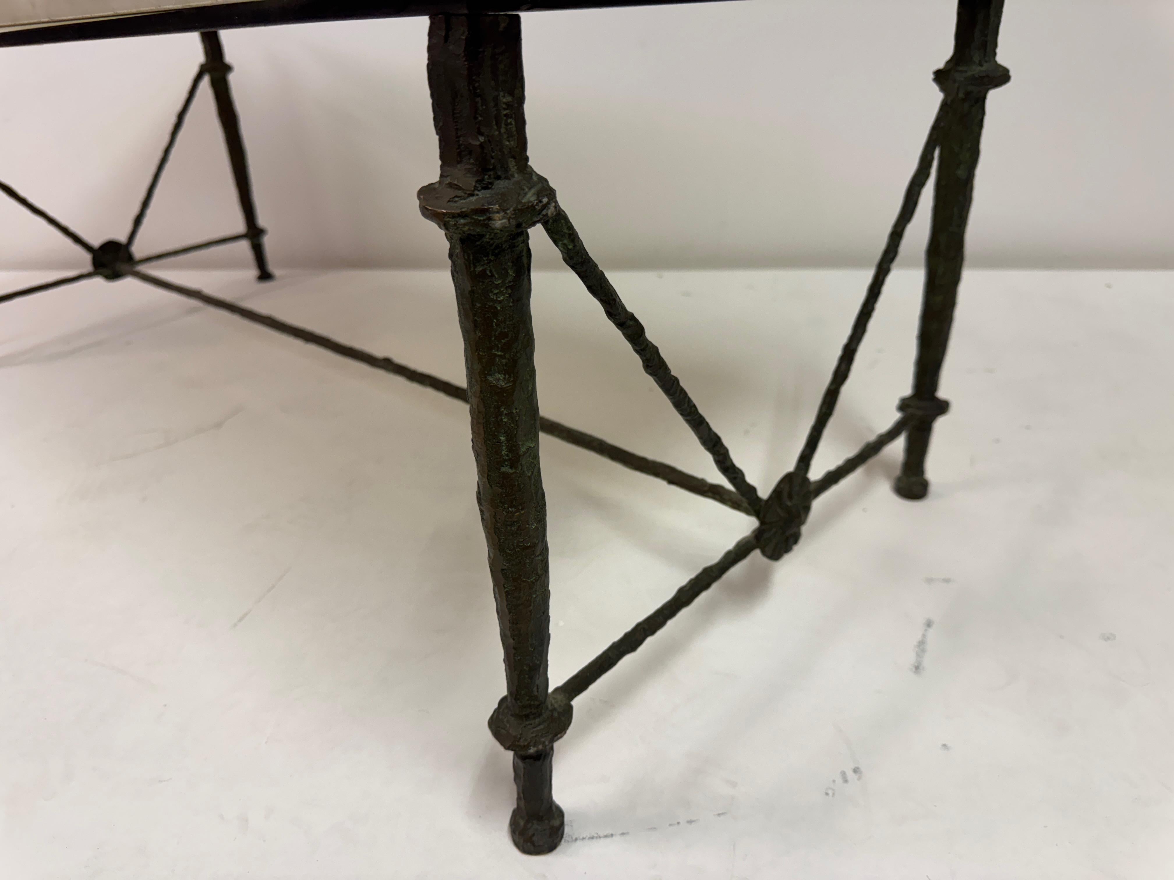 Bronze and Marble Coffee Table in the Style of Giacometti For Sale 7