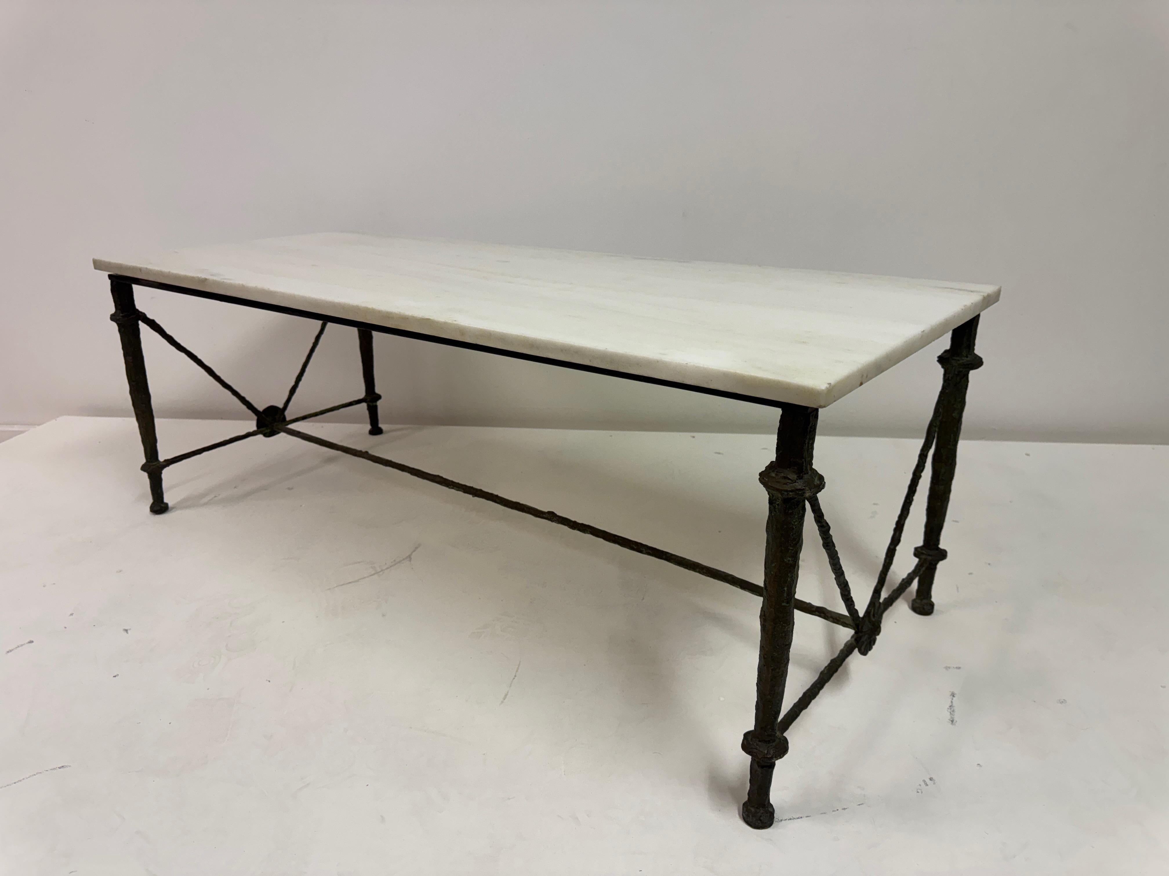 Bronze and Marble Coffee Table in the Style of Giacometti For Sale 6