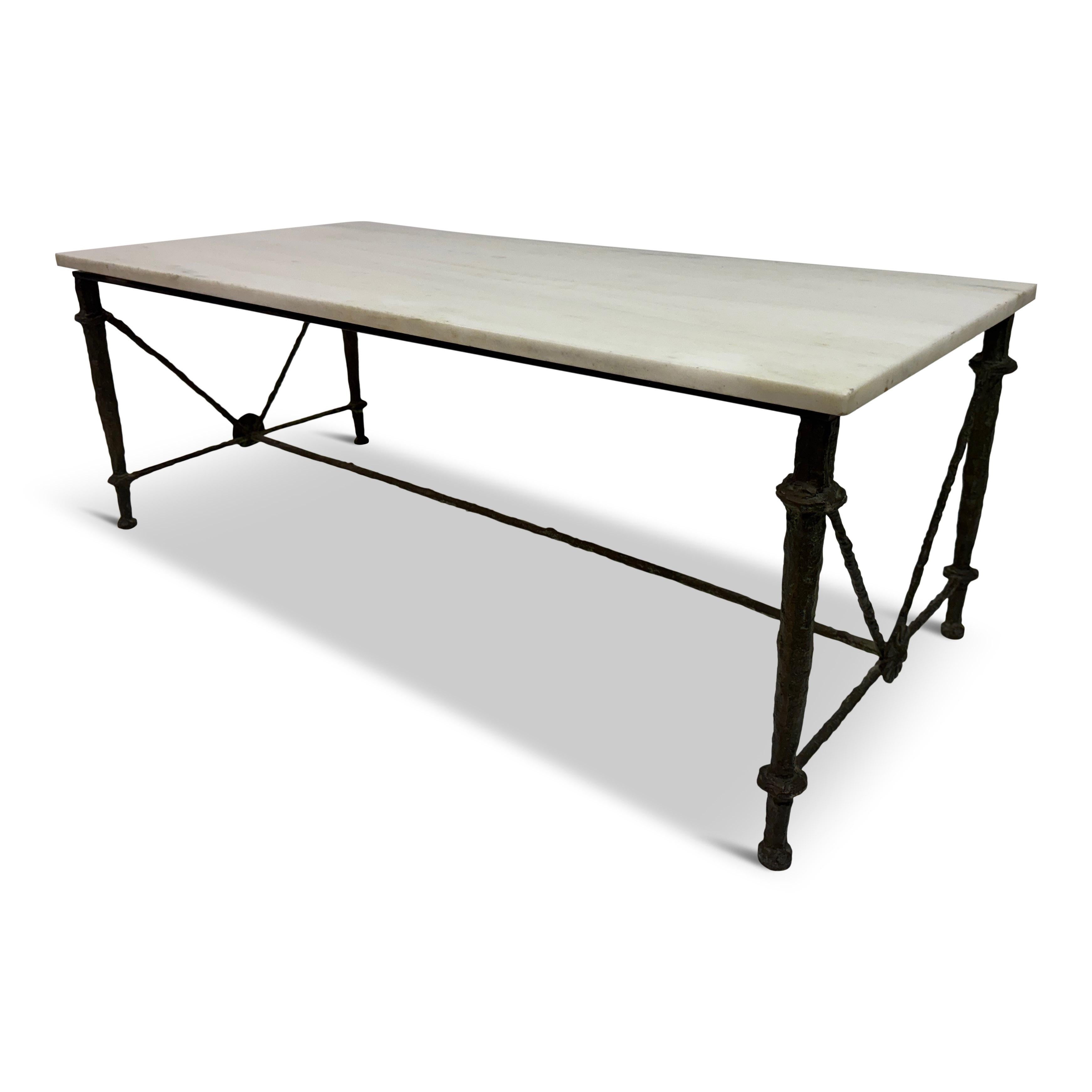 Bronze and Marble Coffee Table in the Style of Giacometti For Sale 11