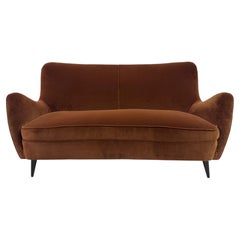Mid Century Italian Curved Sofa in Cotton Velvet, 1950s