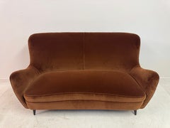 Mid Century Italian Curved Sofa in Cotton Velvet, 1950s