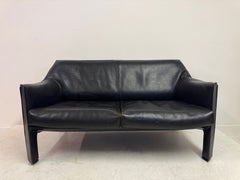 Schwarzes Leder-Sofa CAB 415 von Mario Bellini für Cassina