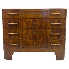 Art Deco Italian Burl Walnut Chest of Drawers 1930s-1940s