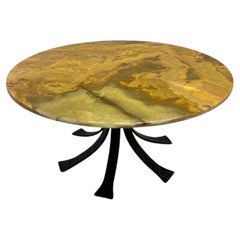 Late 20th Century Round Onyx and Wrought Iron Coffee Table