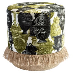 Roma, Contemporary Printed Velvet and Natural Strew Pouf by Vito Nesta