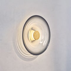 'Liquid Smoke' Hand-Blown Glass & Aged Brass Contemporary Wall Light, Sconce