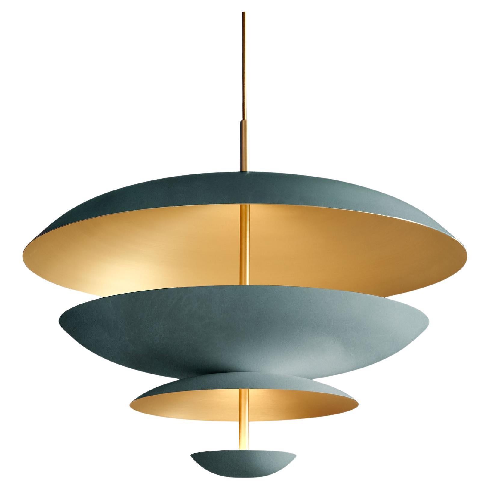 'Cosmic Verdigris Chandelier 100' Verdigris Patinated Brass Ceiling Light For Sale