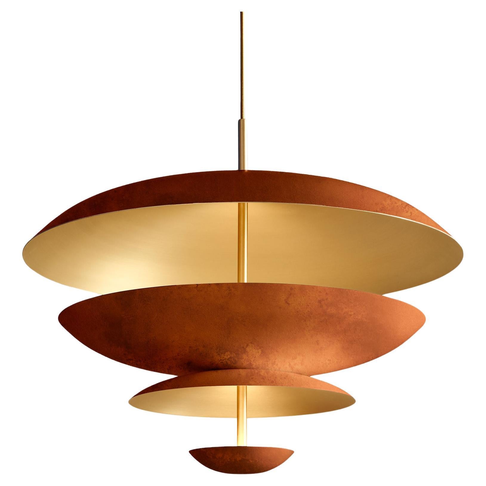 'Cosmic Rust Chandelier 100' Rust Patinated Brass Ceiling Light For Sale
