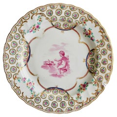 Used Crown Derby Porcelain Plate, Puce Cherubs by Richard Askew, Georgian ca 1785