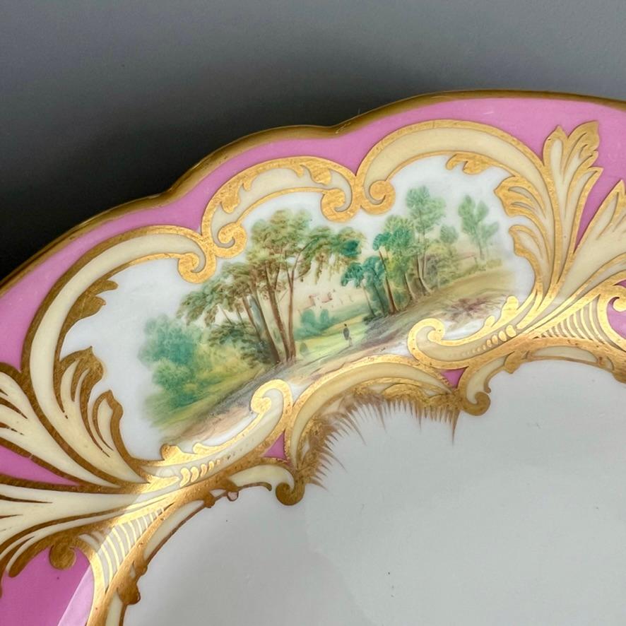 Placa Samuel Alcock, rosa y dorada, Reservas de paisaje, ca 1855 Renacimiento rococó en venta
