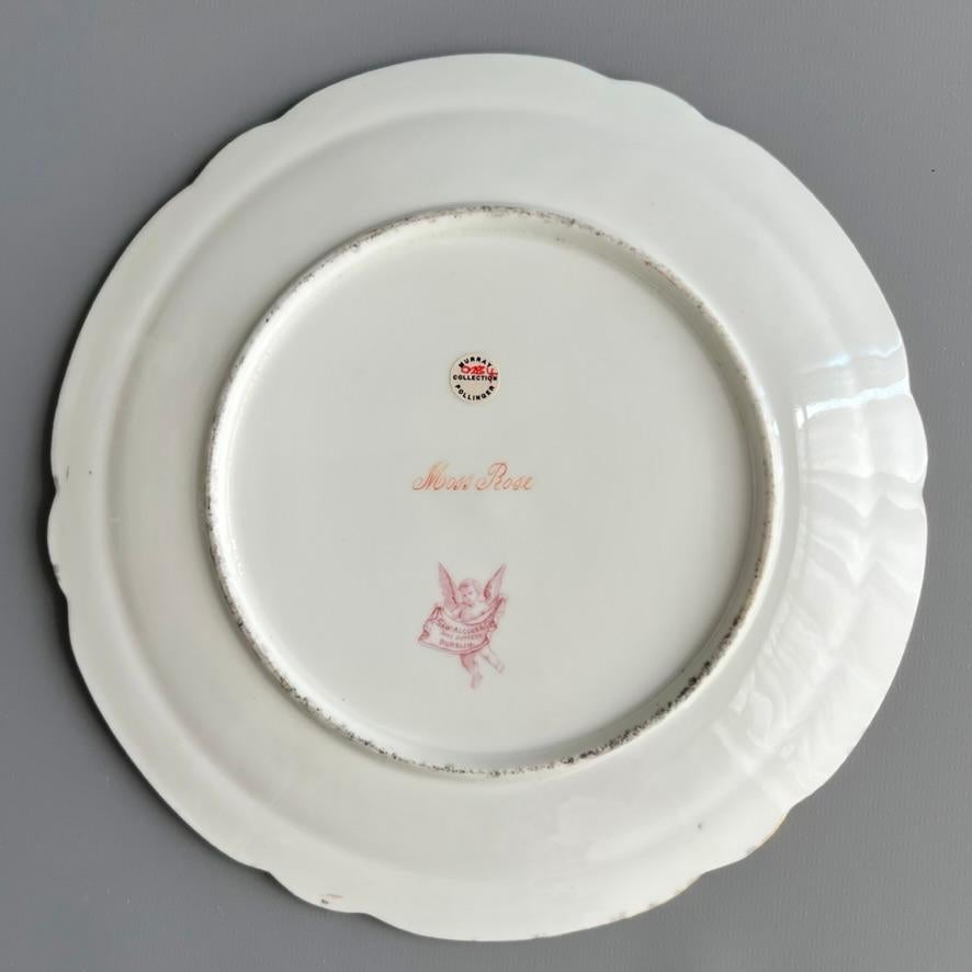 Samuel Alcock Plate, Eau de Nile Green, Gilt, Pink Moss Rose, ca 1850 1