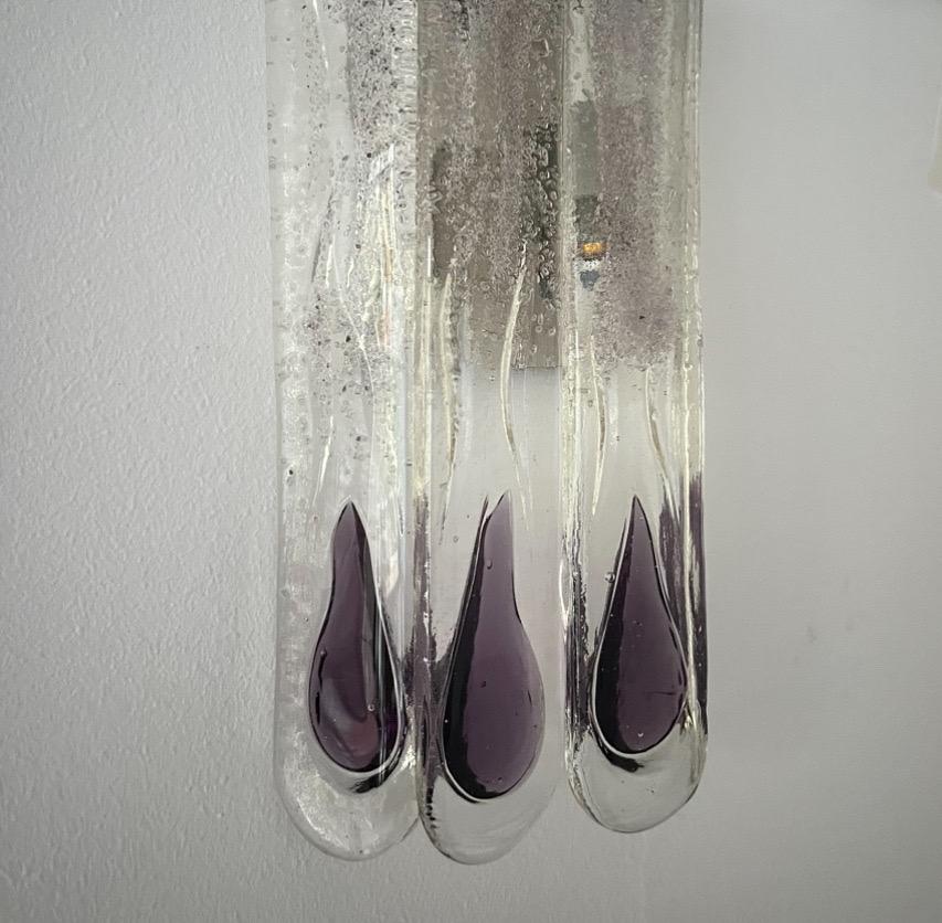 Italian Mid-Century Set of Four Lilac Murano Wall Sconces by Mazzega, 1970s For Sale 3