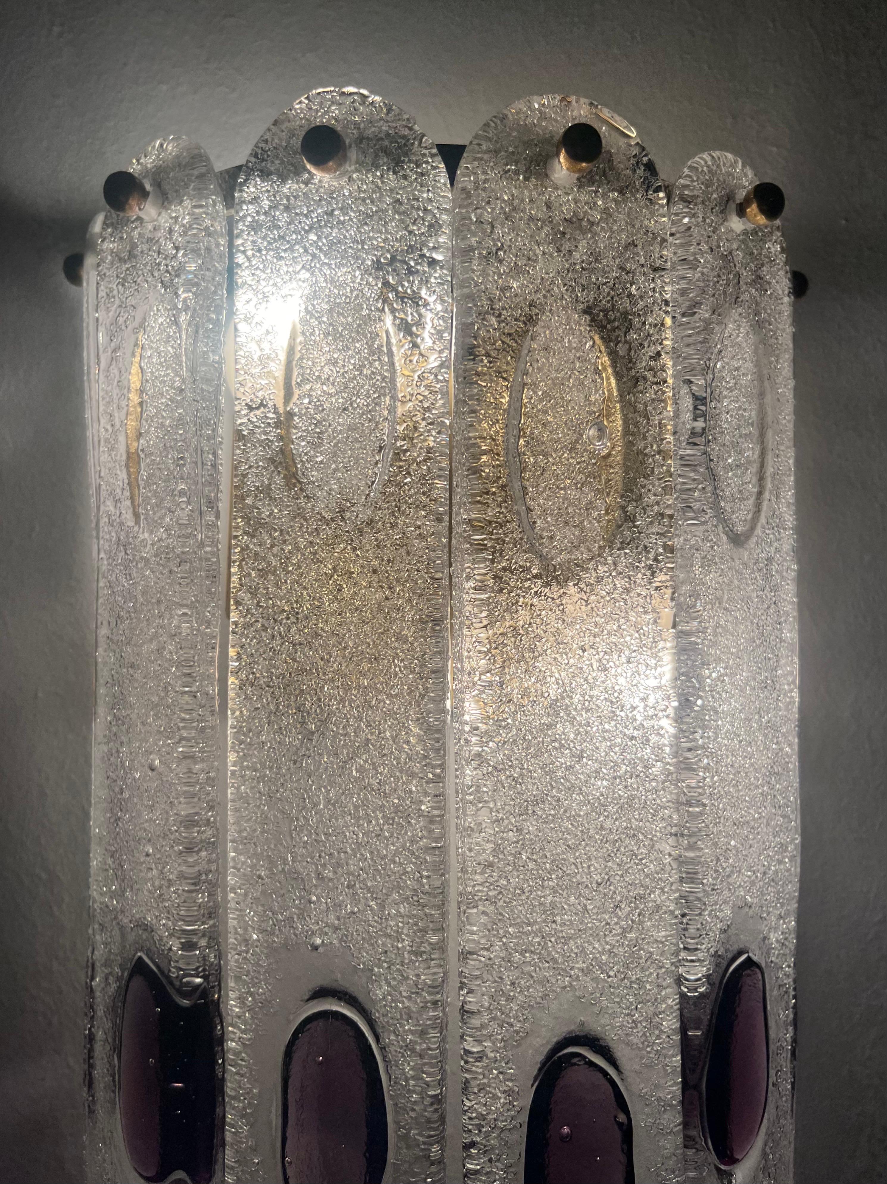 Pair of Midcentury Italian Lilac Murano Glass Wall Sconces by Mazzega, 1970s For Sale 4