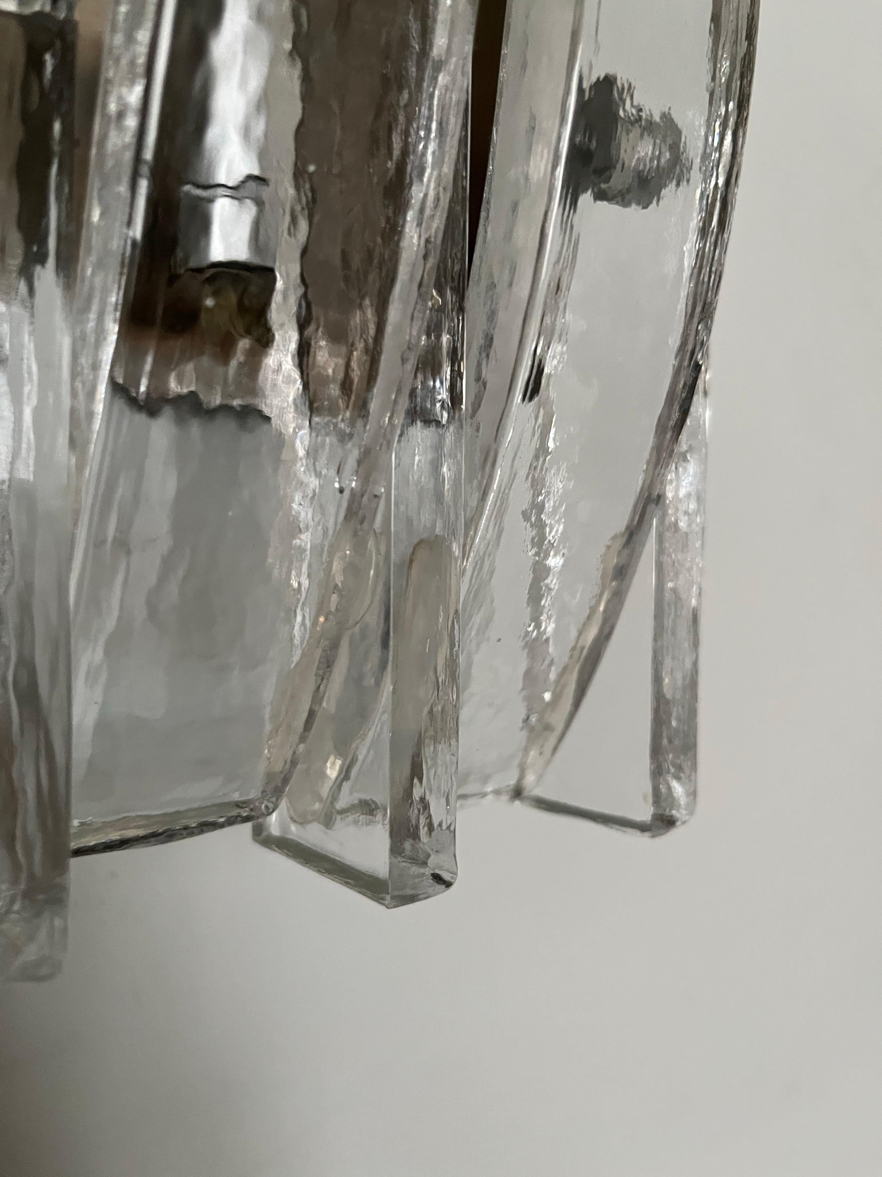Italian Midcentury Pair of Clear Murano Wall Sconces by Poliarte, 1970s For Sale 3