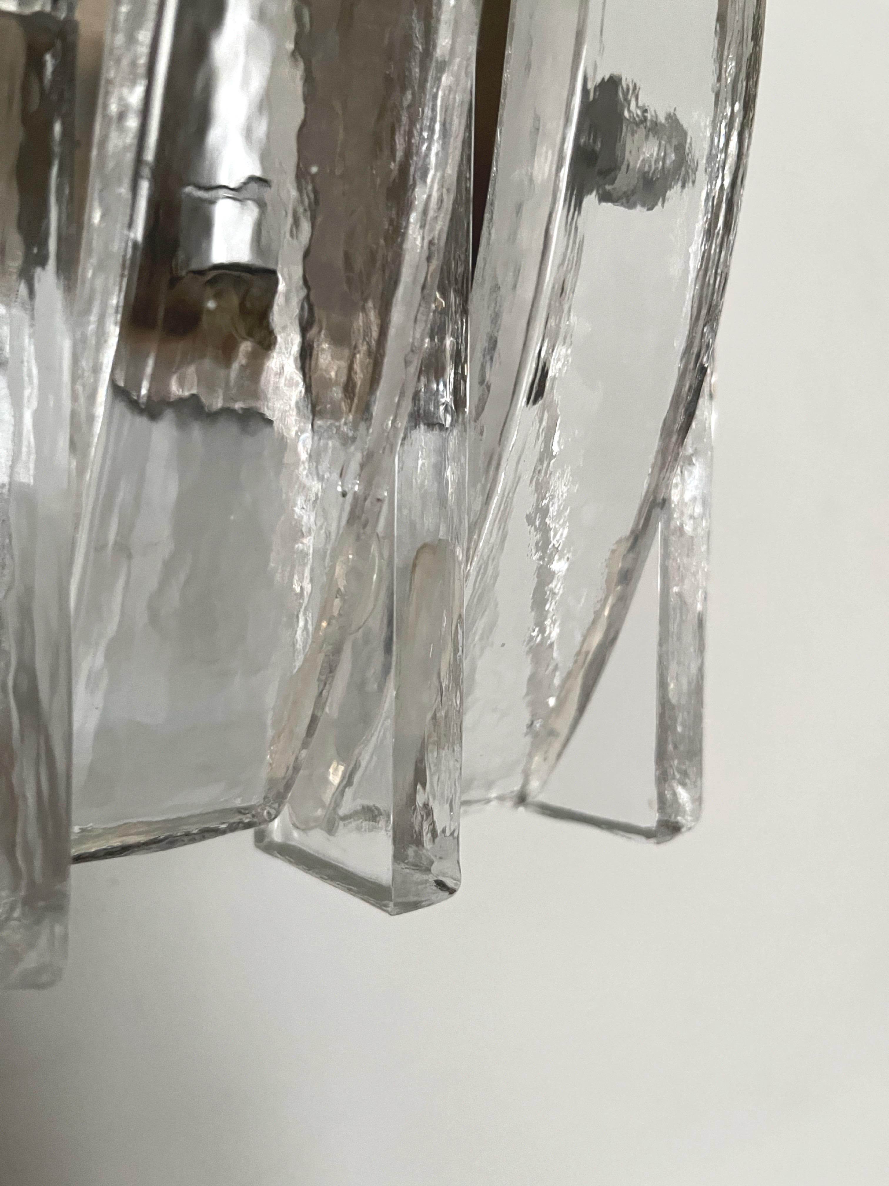 Italian Midcentury Pair of Clear Murano Wall Sconces by Poliarte, 1970s For Sale 6