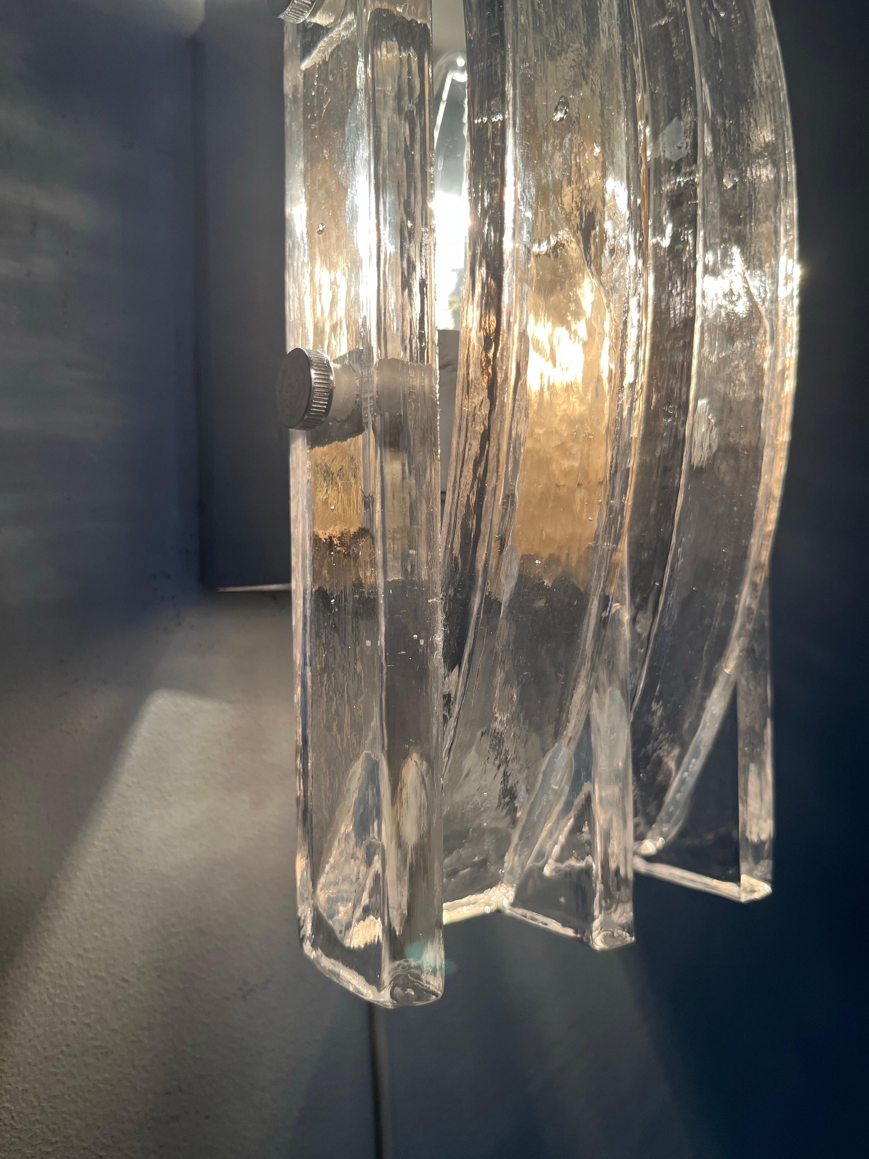 Italian Midcentury Pair of Clear Murano Wall Sconces by Poliarte, 1970s For Sale 7