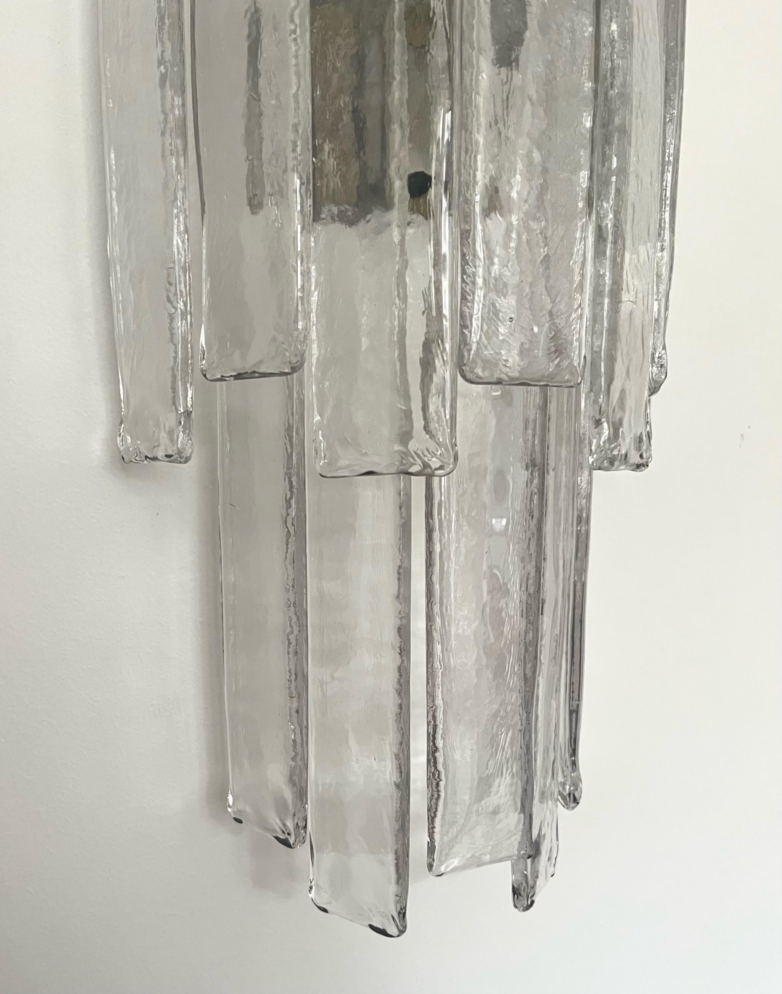 Coppia di lampade da parete lunghe e trasparenti di Mazzega Murano, anni '70, Italia Midcentury in vendita 2