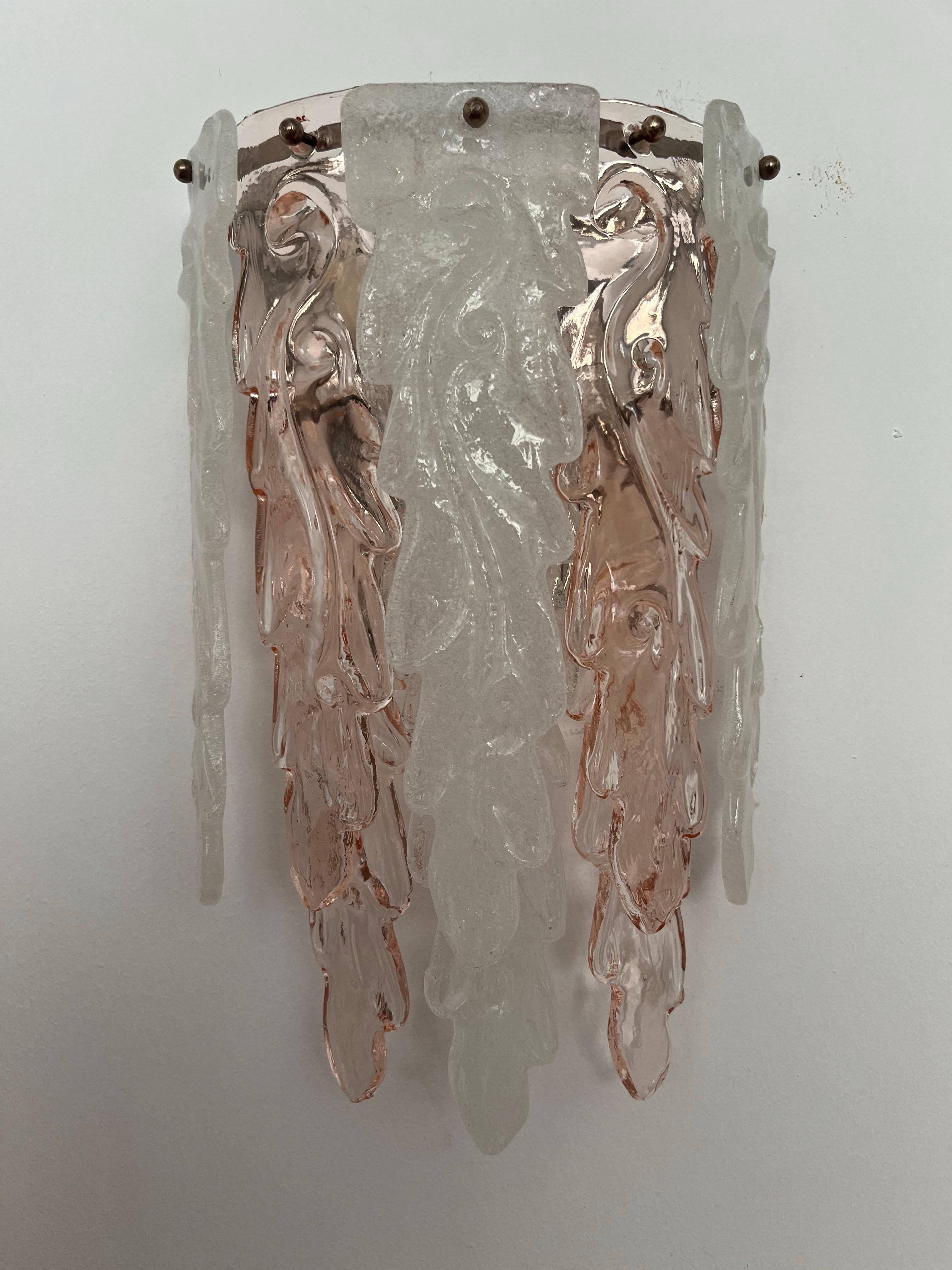 Italienischer Wandleuchter aus rosa Muranoglas von Mazzega aus der Mitte des Jahrhunderts, 1970er Jahre im Angebot 3