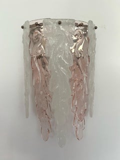 Aplique de pared italiano grande de cristal de Murano transparente rosa de mediados de siglo de Mazzega, años 70
