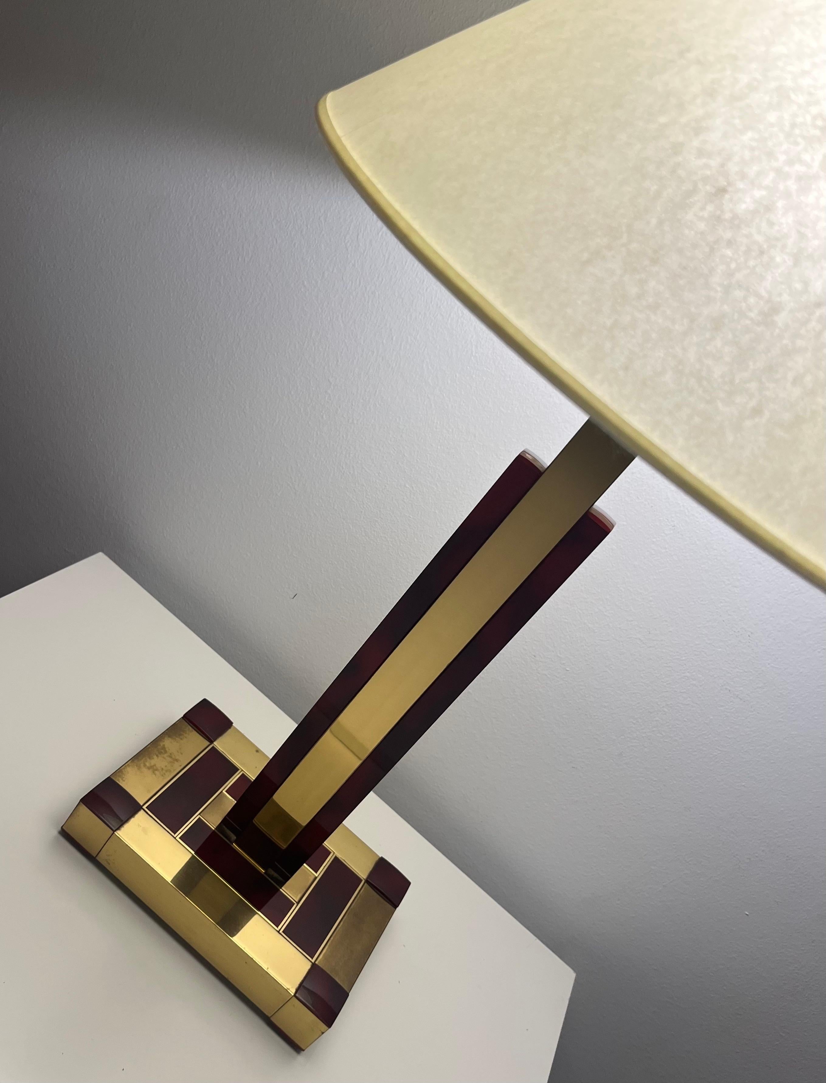 Brass and Tortoiseshell Table Lamp by Willy Rizzo for Lumica, Barcelona, 1970s For Sale 1