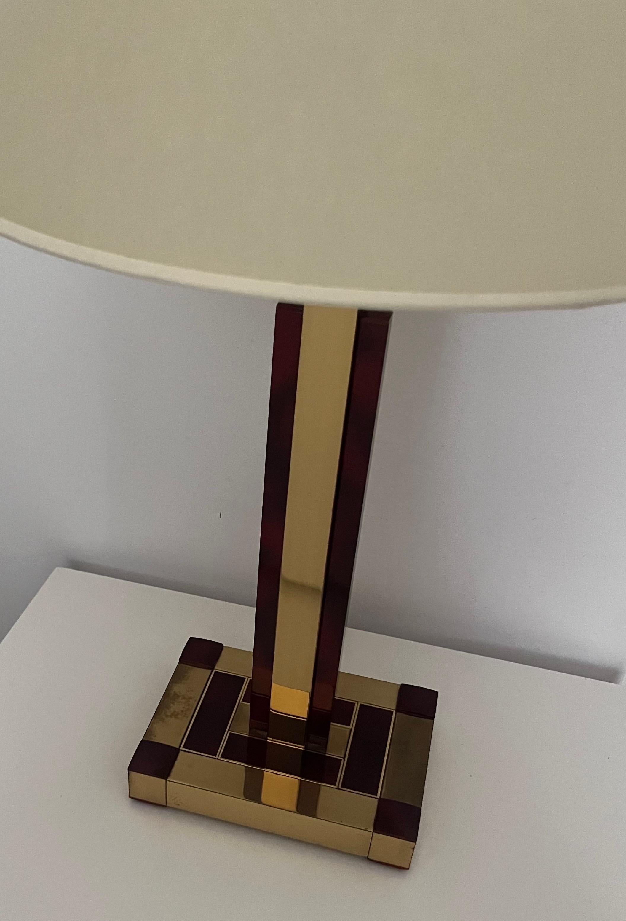 Brass and Tortoiseshell Table Lamp by Willy Rizzo for Lumica, Barcelona, 1970s For Sale 2