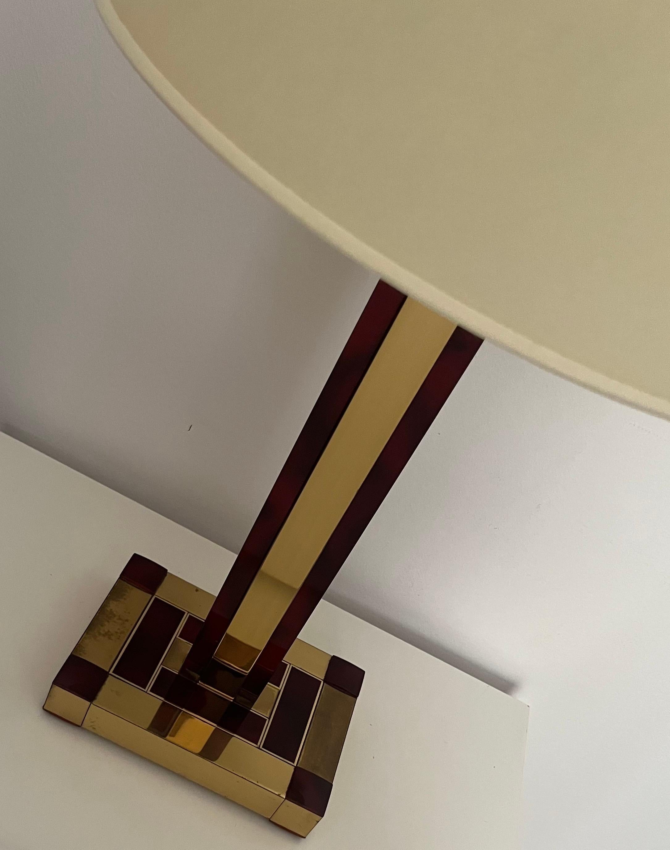 Brass and Tortoiseshell Table Lamp by Willy Rizzo for Lumica, Barcelona, 1970s For Sale 4