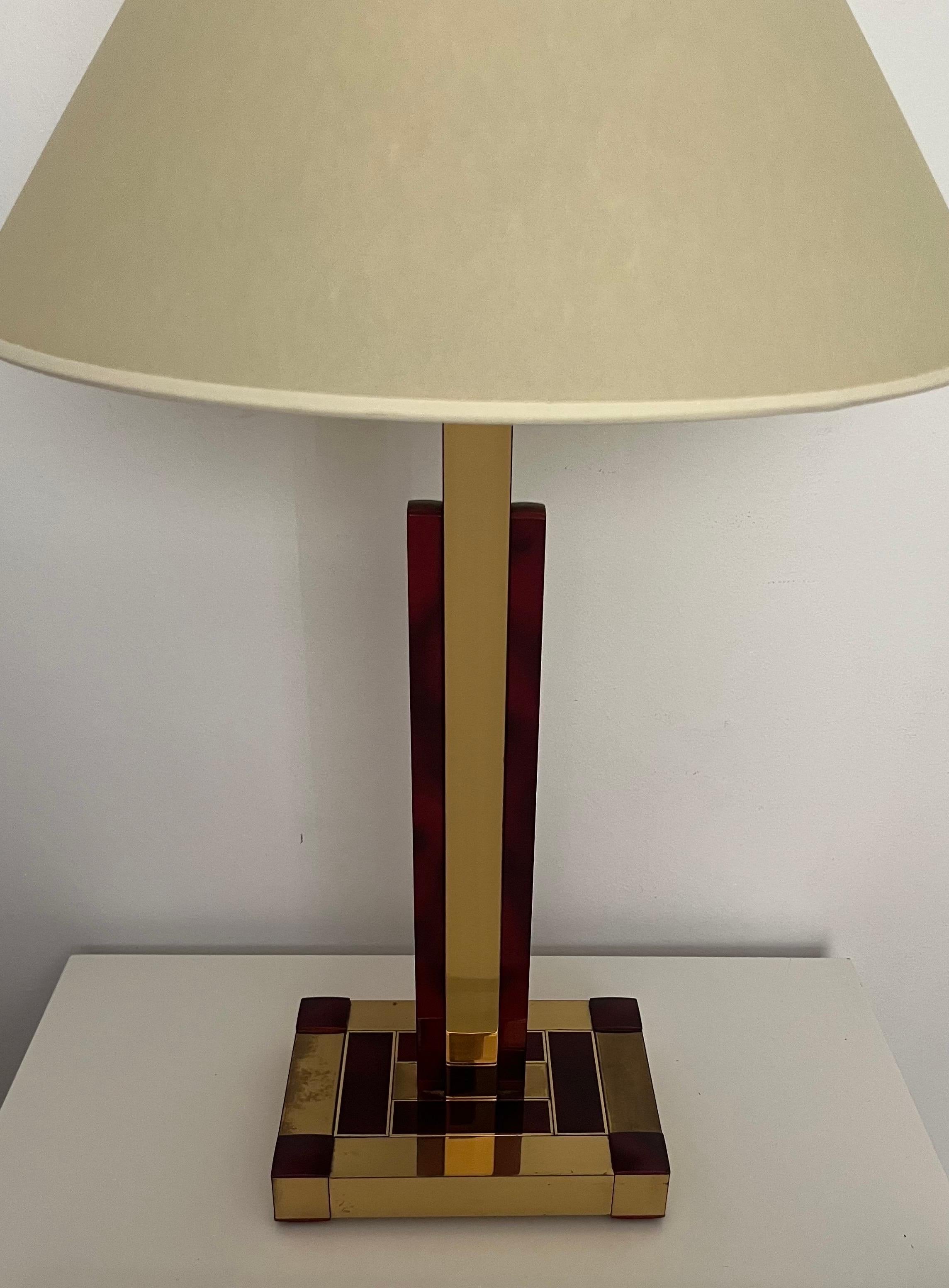 Spanish Brass and Tortoiseshell Table Lamp by Willy Rizzo for Lumica, Barcelona, 1970s For Sale