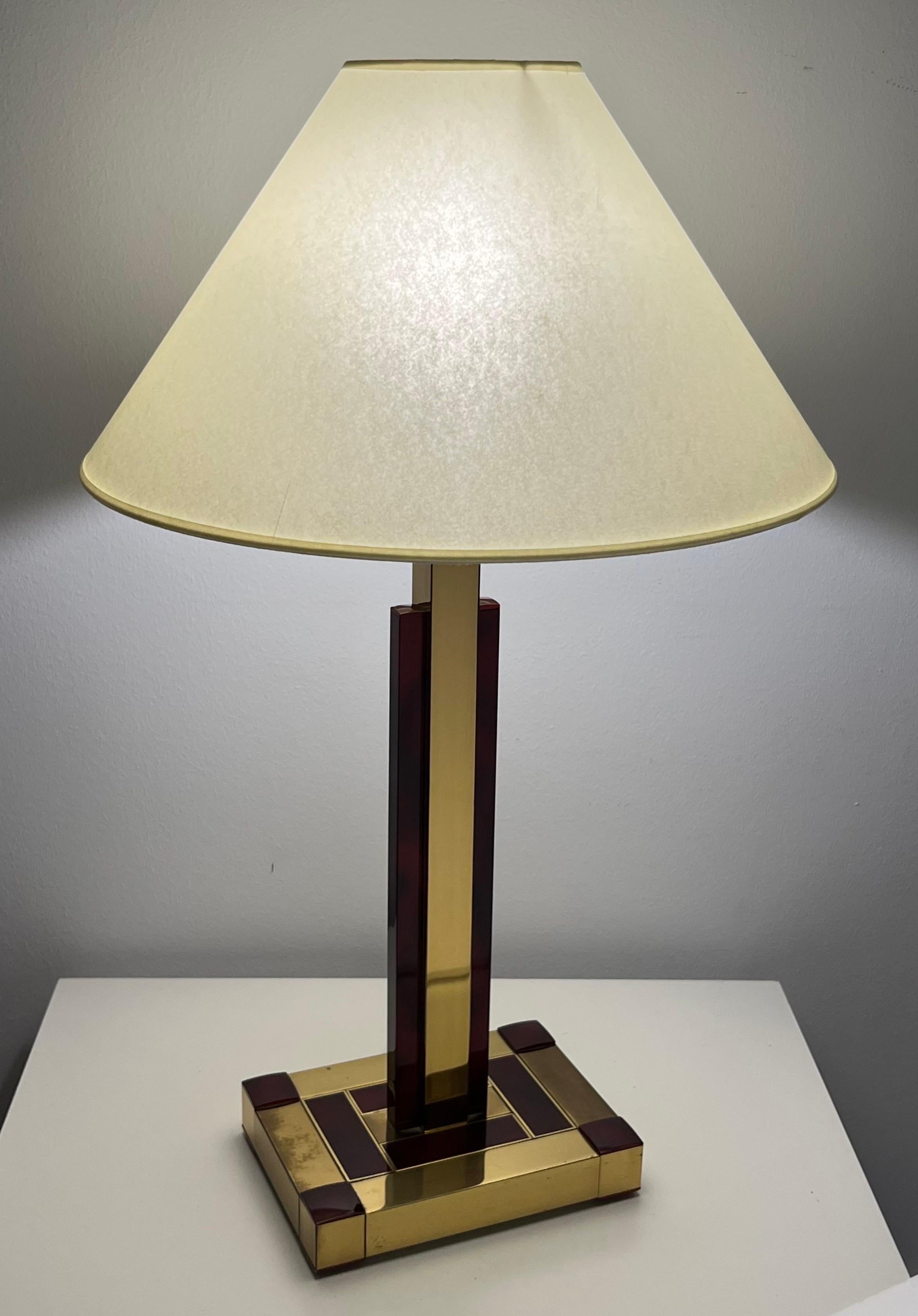 Brass and Tortoiseshell Table Lamp by Willy Rizzo for Lumica, Barcelona, 1970s For Sale 9