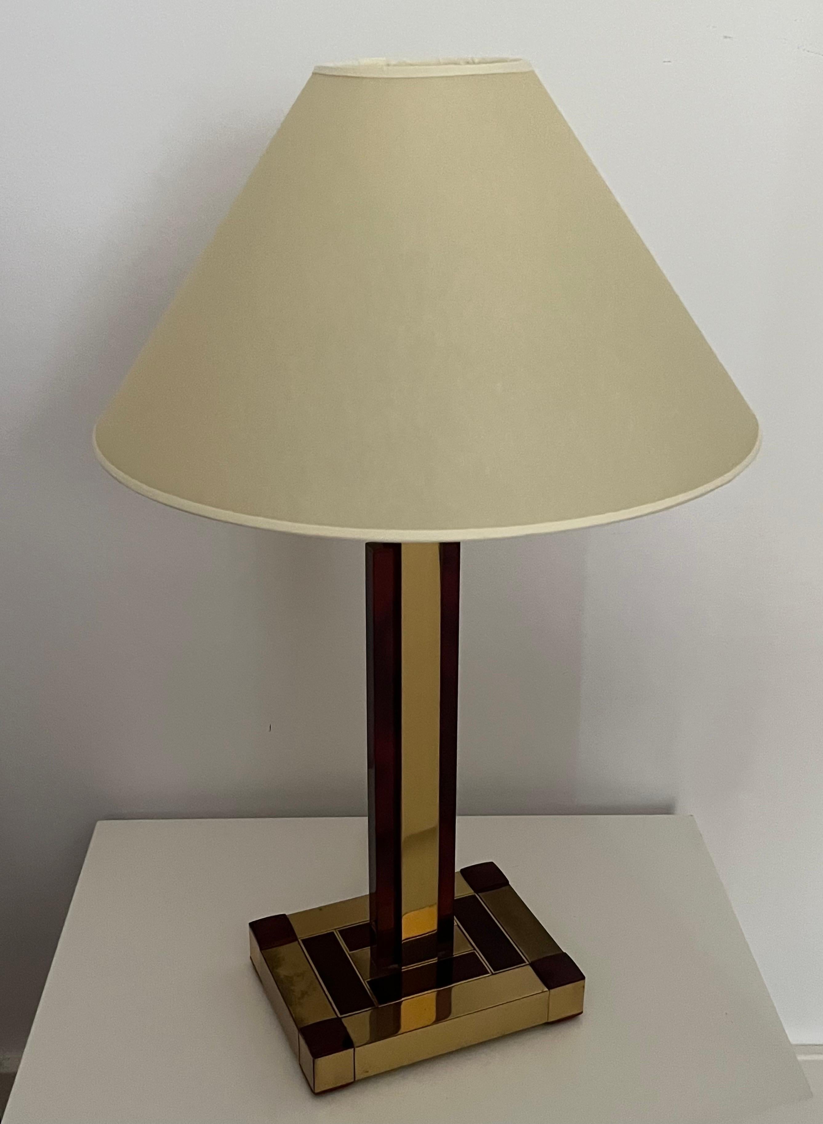 Brass and Tortoiseshell Table Lamp by Willy Rizzo for Lumica, Barcelona, 1970s For Sale 8