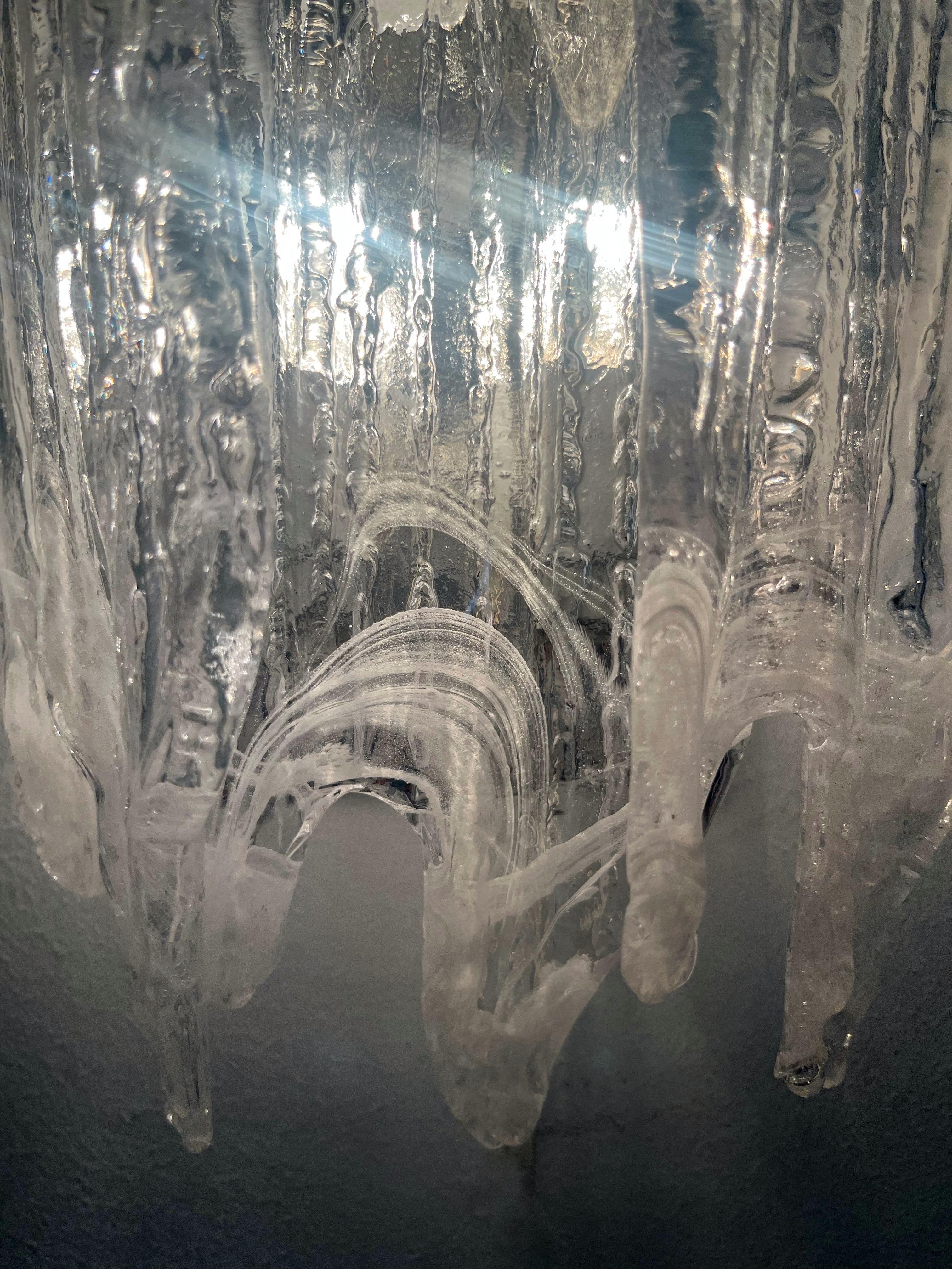 Aplique de pared italiano de mediados de siglo en cristal de Murano blanco transparente de Mazzega, años 70 Metal en venta