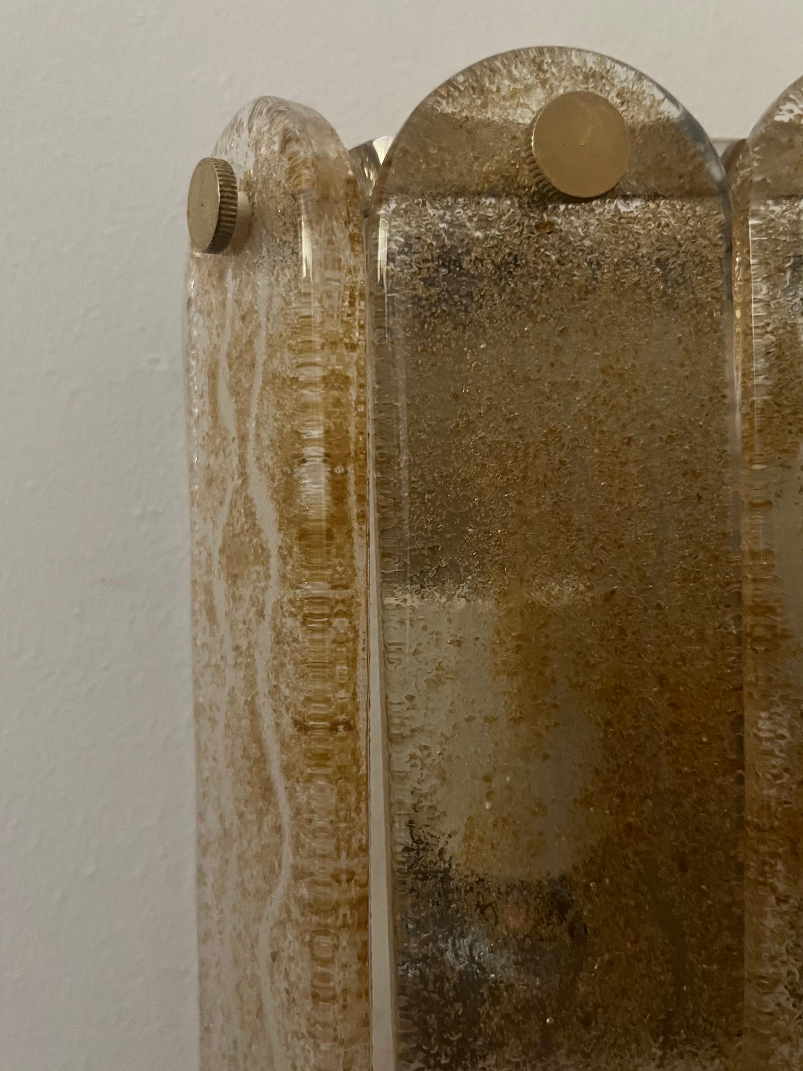 Italian Mid-Century Set of Four Amber Murano Wall Sconces by Mazzega, 1970s For Sale 9