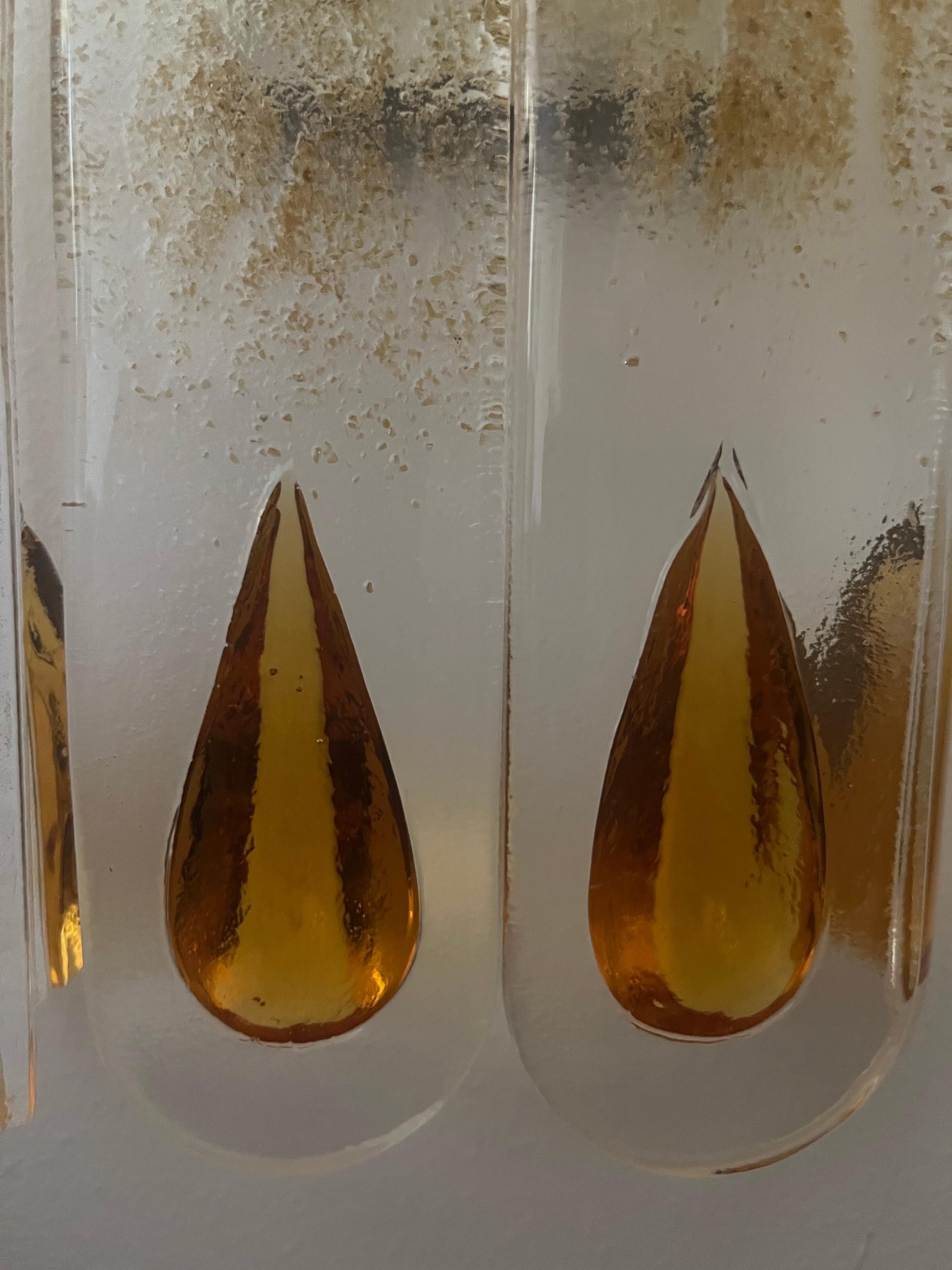 Italian Mid-Century Set of Four Amber Murano Wall Sconces by Mazzega, 1970s For Sale 11