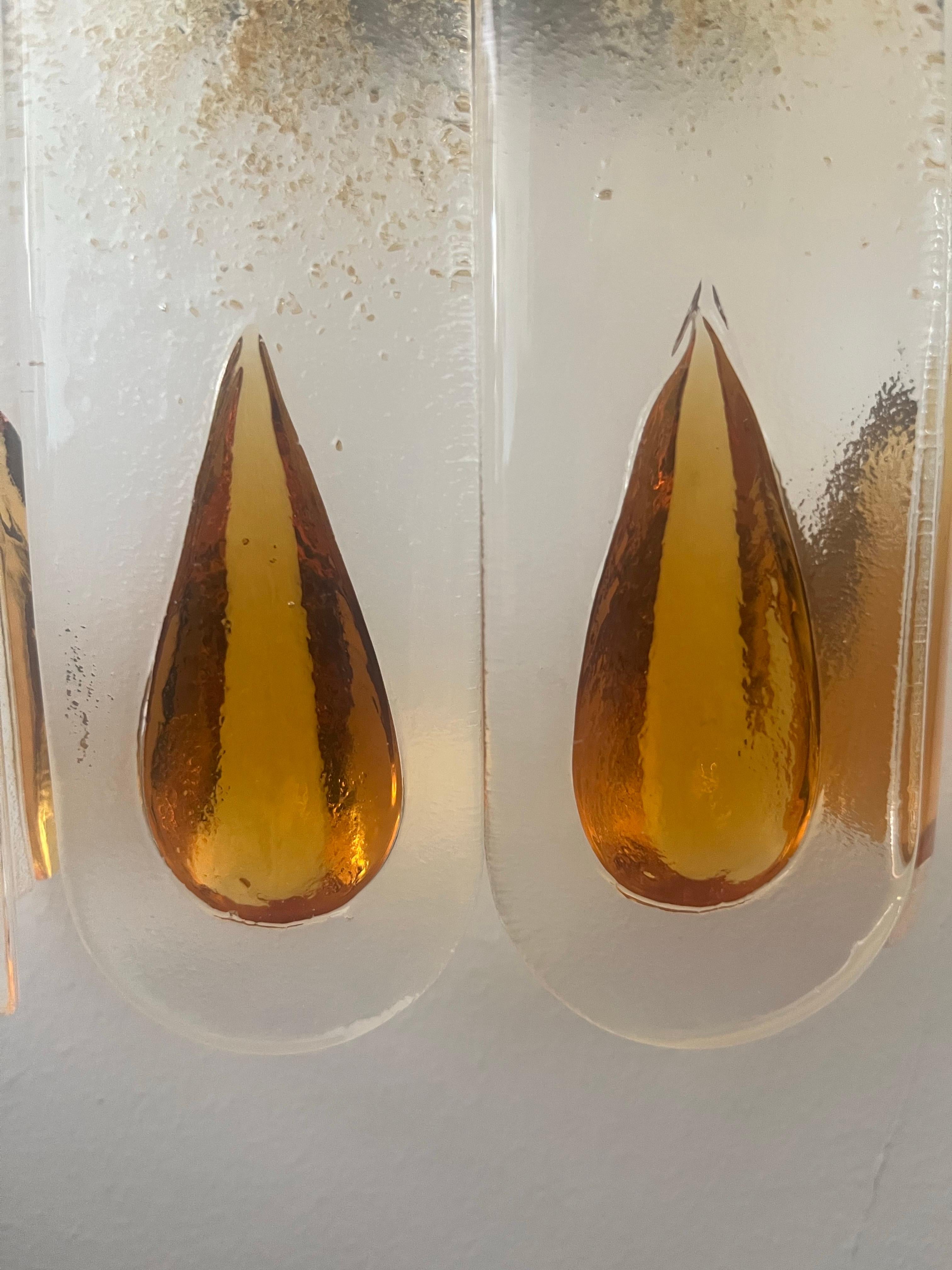Italian Mid-Century Set of Four Amber Murano Wall Sconces by Mazzega, 1970s For Sale 12