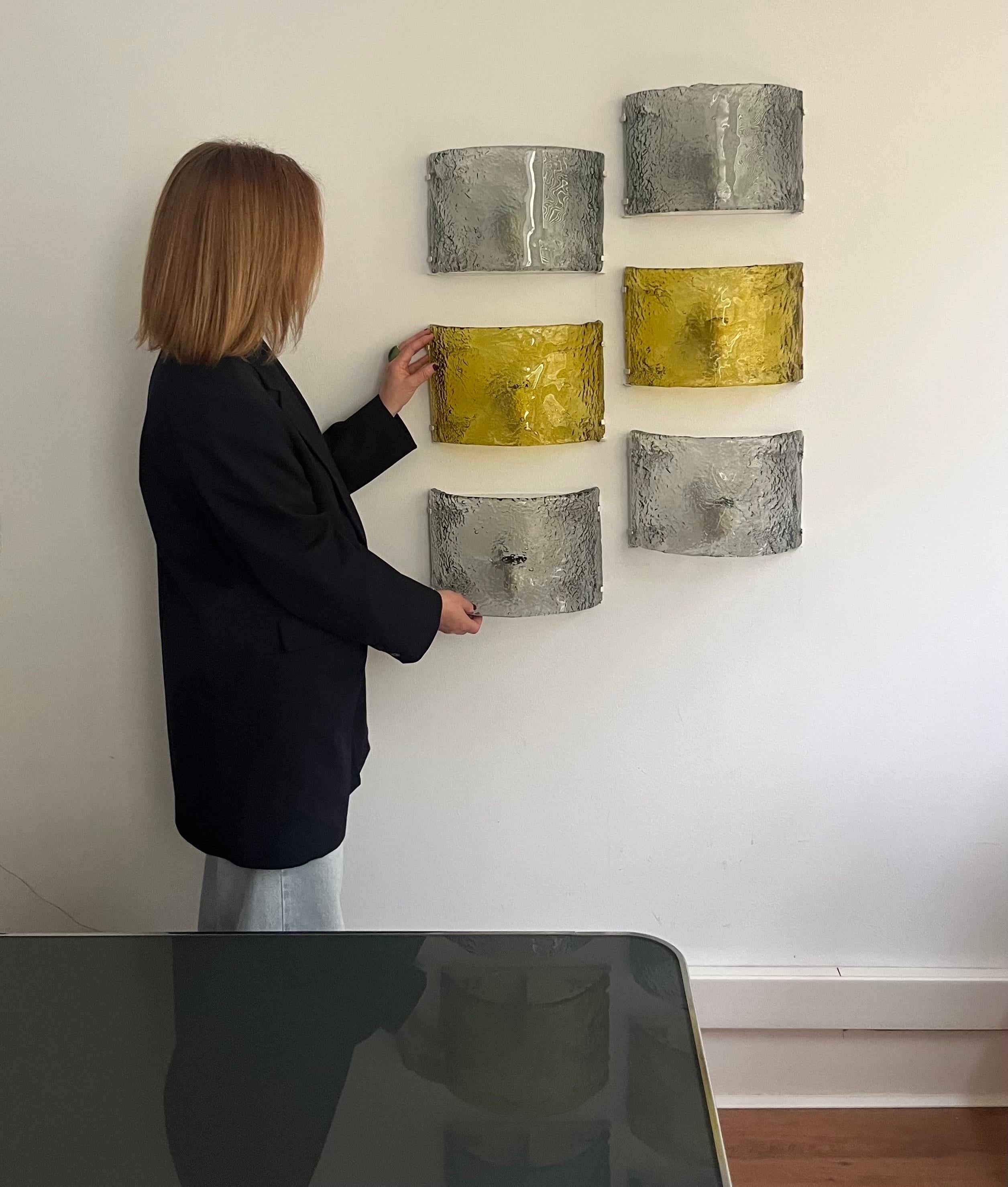 Juego de cuatro apliques de pared de Murano iridiscente de Carlo Nason para Mazzega, años 70 en venta 12