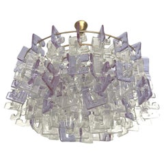 Lustre italien en verre de Murano « Clear Lilac » du milieu du siècle, signé Carlo Nason, années 1970