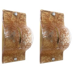 Pair of Italian Midcentury Caramel Murano Wall Sconces by Mazzega, 1970s