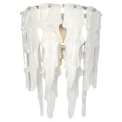 Italian Midcentury Large White Leaf Murano Wall Sconce by Mazzega, 1970s
