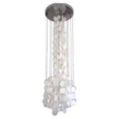 Italian Midcentury White Milk Discs Murano Glass Chandelier, 1960s