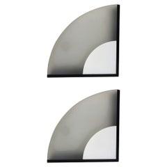 Italian Postmodern Pair of White Black Glass and Metal Table Lamps, 1980s
