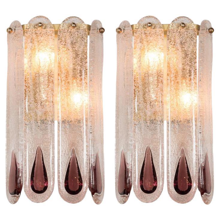 Pair of Midcentury Italian Lilac Murano Wall Lamps by Mazzega, 1970s