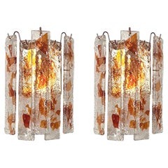 Pair of Midcentury Italian Terrazzo Amber Murano Glass Wall Sconces, 1970s