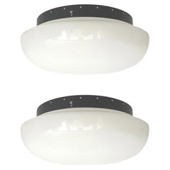 Large Italian Mid-Century Large Pair of White glass Flush Mounts by VeArt, 1970s