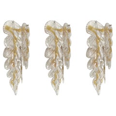 Italian Midcentury Set of Three Amber Murano Wall Sconces by Mazzega, 1970s