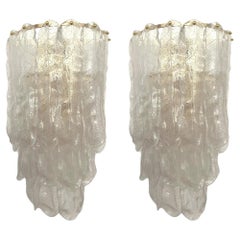Unique Large Italian MidcenturyPair of Murano Wall Sconces by Mazzega, 1970s