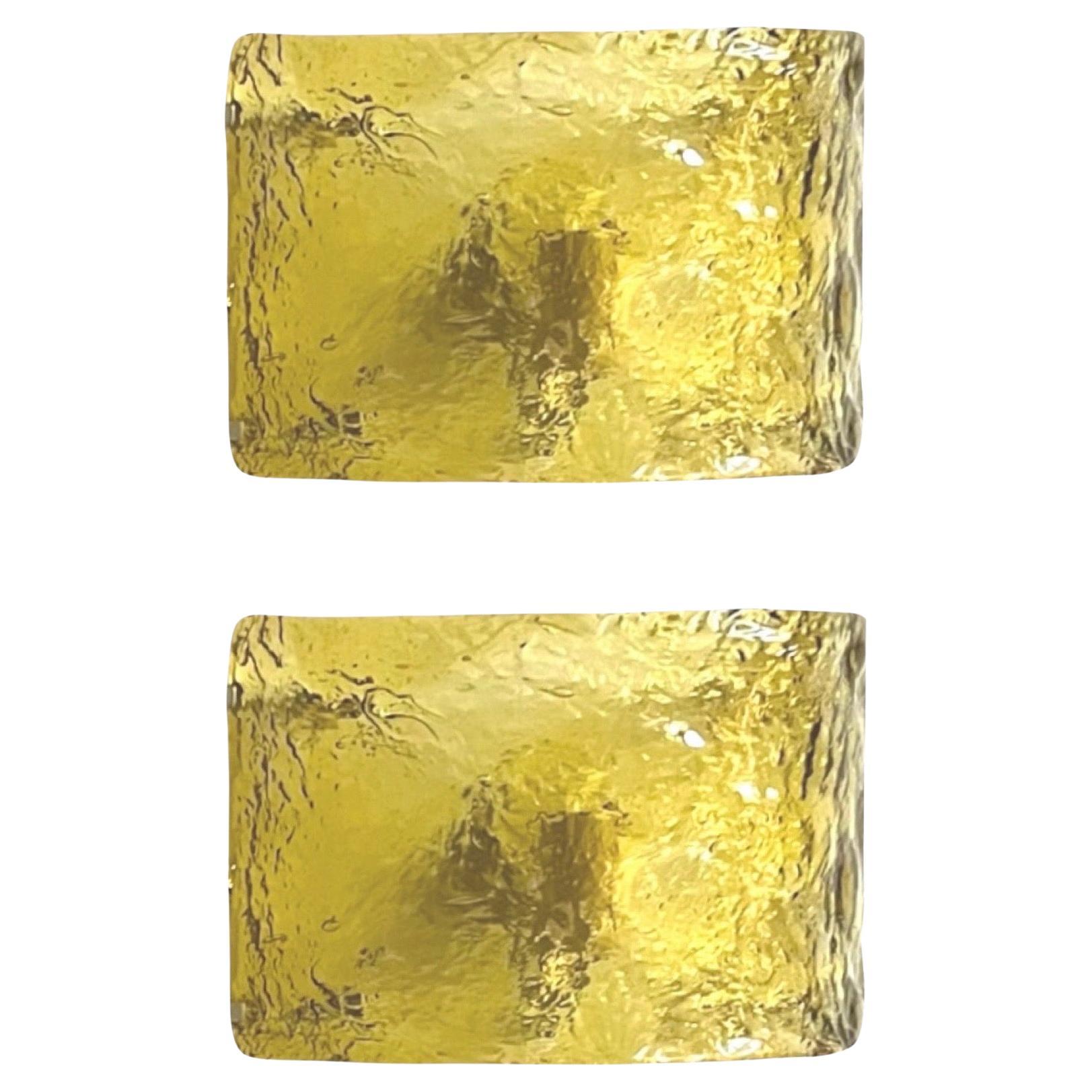 Pair of Italian Yellow Murano Wall Sconces by Carlo Nason for Mazzega, 1970s