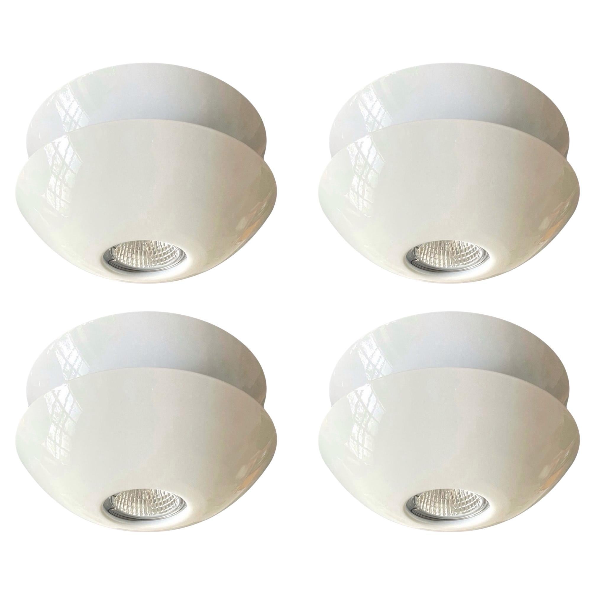 Postmodern White Metal Set of Four Flush Mounts by Blauet, Barcelona, 1980s For Sale